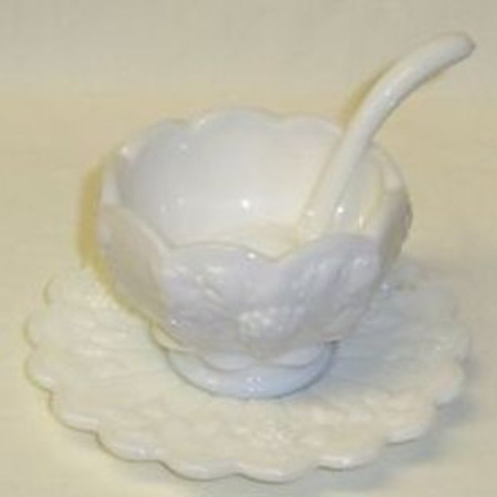 Westmoreland Milk Glass PANELED GRAPE 3-Piece Mayonnaise Set